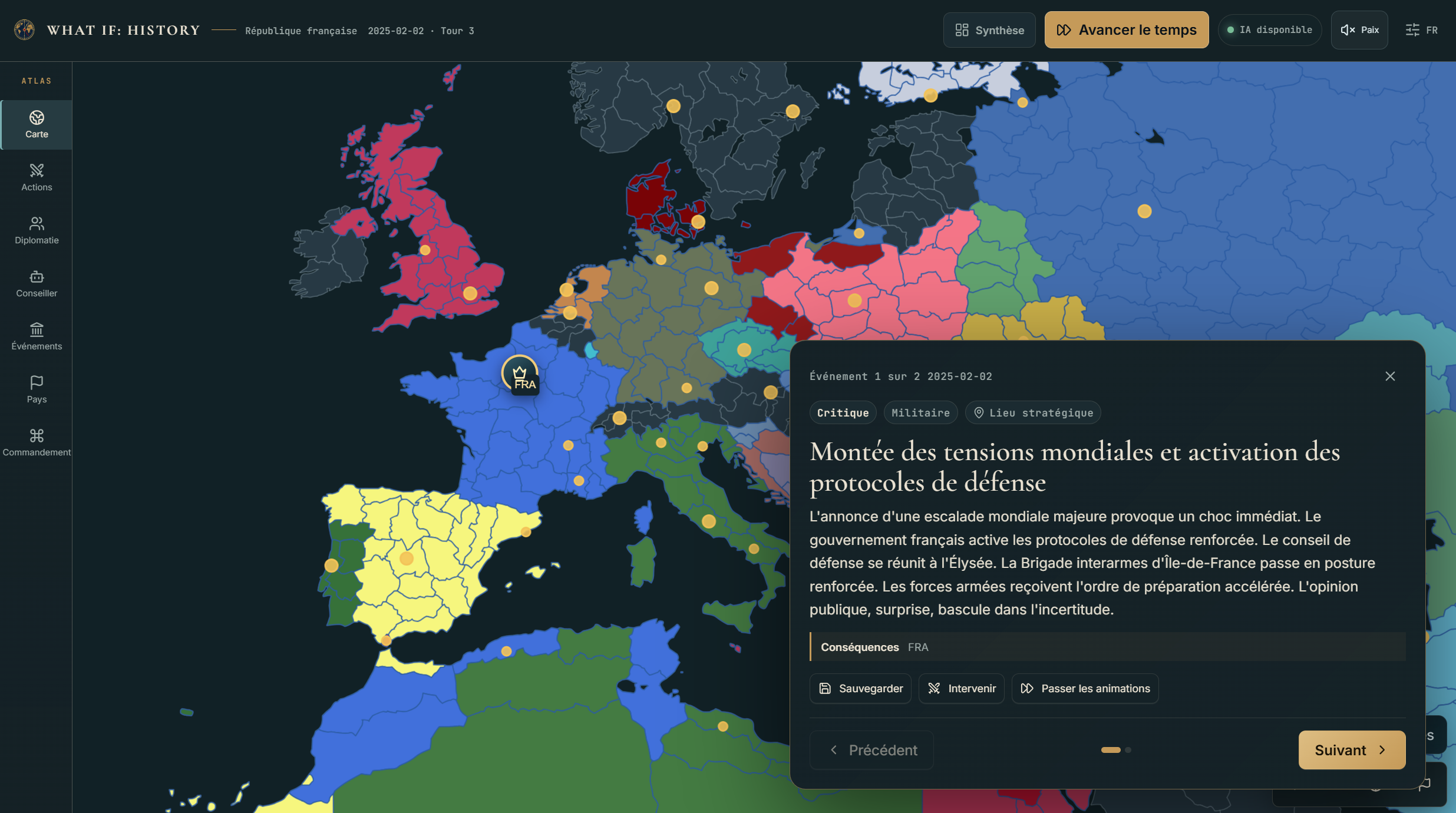 Capture de la carte stratégique de What If: History